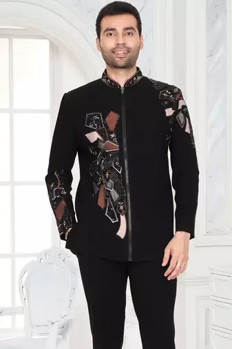 Black embroidered designer jodhpuri suit for men