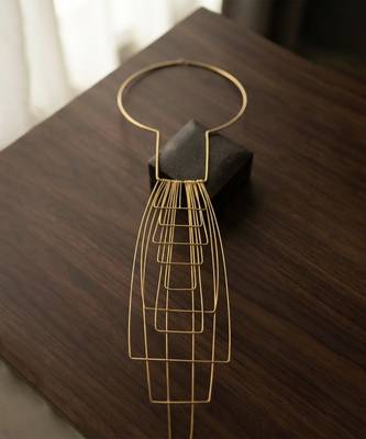 Gold metallic wire cage necklace 3