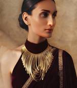 Golden fringe bib collar necklace