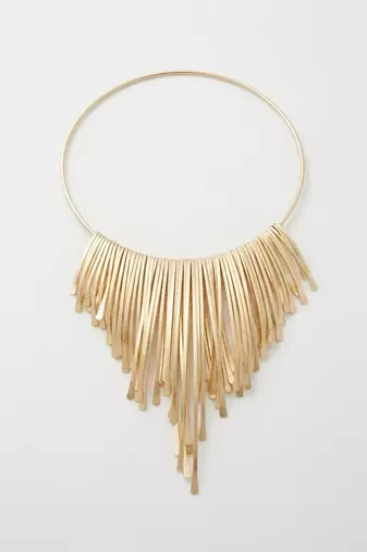 Golden fringe bib collar necklace