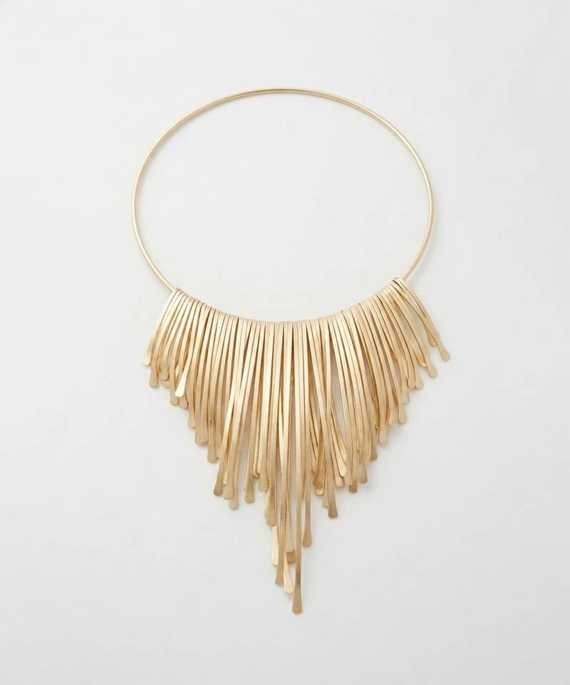 Golden fringe bib collar necklace