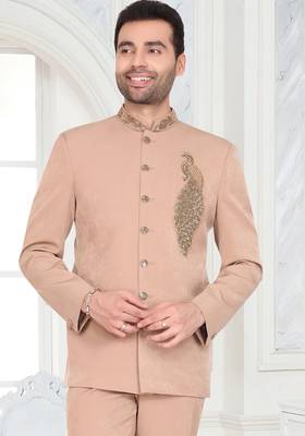 Peach embroidered designer jodhpuri suit 2