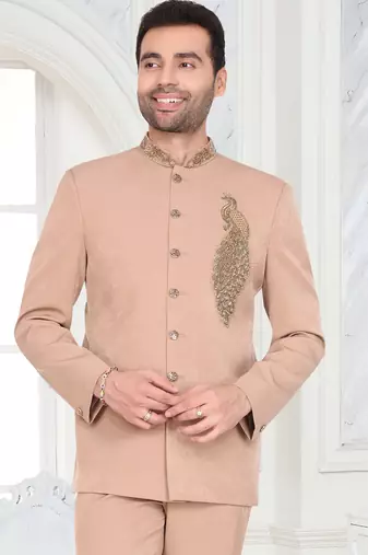 Peach embroidered designer jodhpuri suit