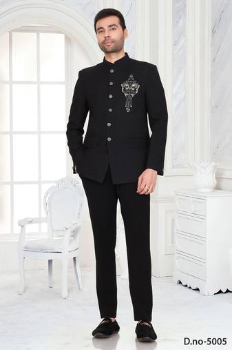 Black metallic embroidered jodhpuri suit for men