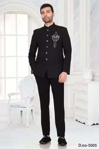 Black metallic embroidered jodhpuri suit for men