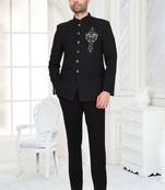 Black metallic embroidered jodhpuri suit for men