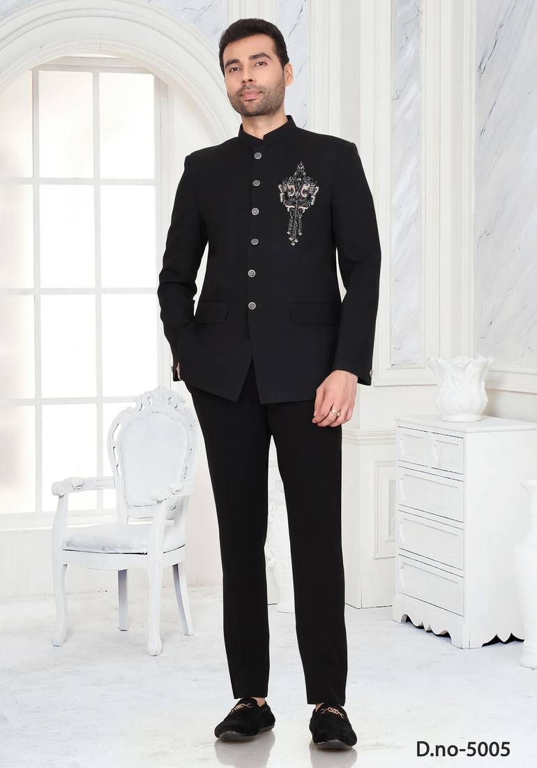 Black metallic embroidered jodhpuri suit for men