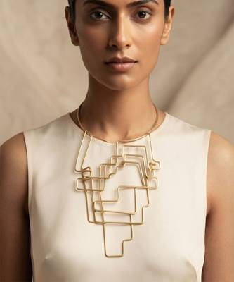 Gold metallic wire maze choker necklace 1