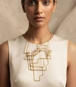 Gold metallic wire maze choker necklace