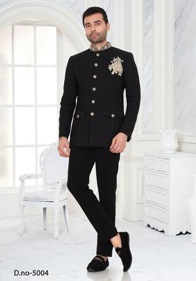 Black regal embroidered bandhgala suit 1