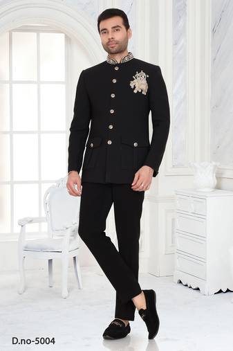 Black regal embroidered bandhgala suit