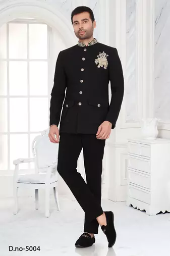 Black regal embroidered bandhgala suit