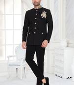 Black regal embroidered bandhgala suit