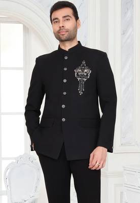 Black metallic embroidered jodhpuri suit for men 2