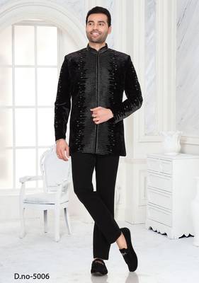 Black designer embroidered jodhpuri suit for men 1