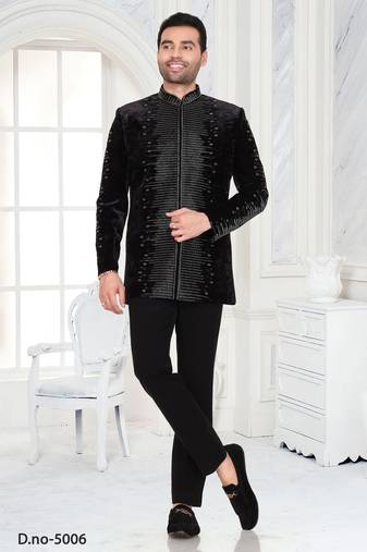 Black designer embroidered jodhpuri suit for men