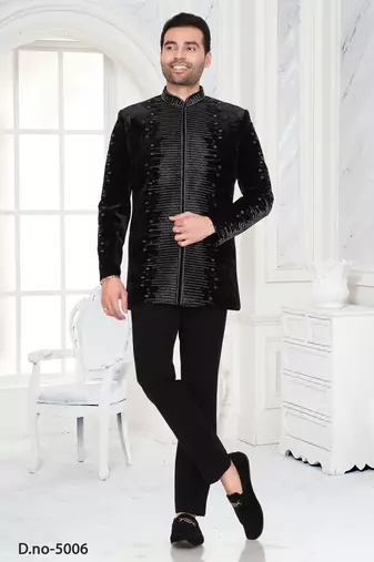 Black designer embroidered jodhpuri suit for men