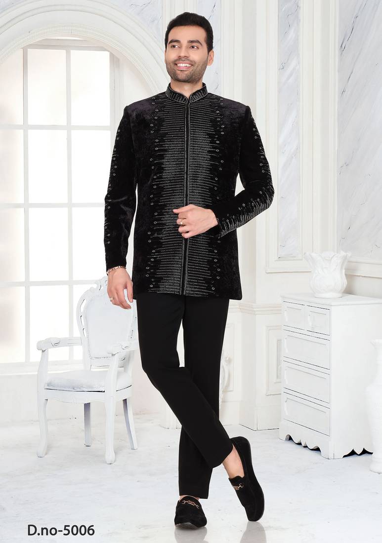 Black designer embroidered jodhpuri suit for men