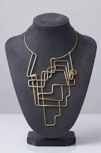 Gold metallic wire maze choker necklace