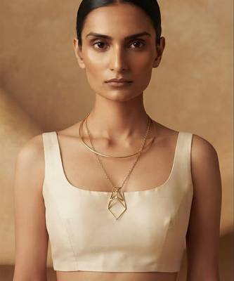 Gold metallic layered collar pendant necklace 1