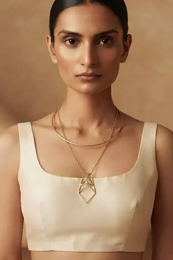 Gold metallic layered collar pendant necklace