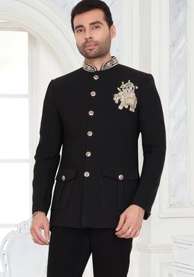 Black regal embroidered bandhgala suit 2