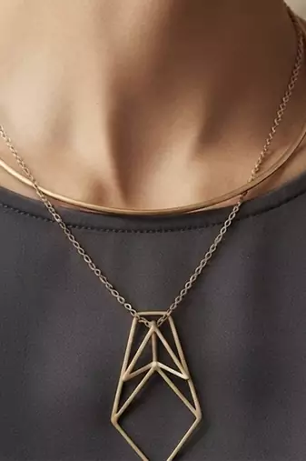 Gold metallic layered collar pendant necklace