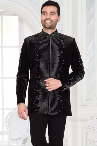 Black designer embroidered jodhpuri suit for men