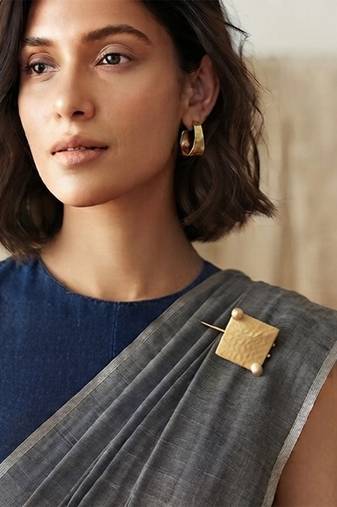 Gold textured square pin brooch