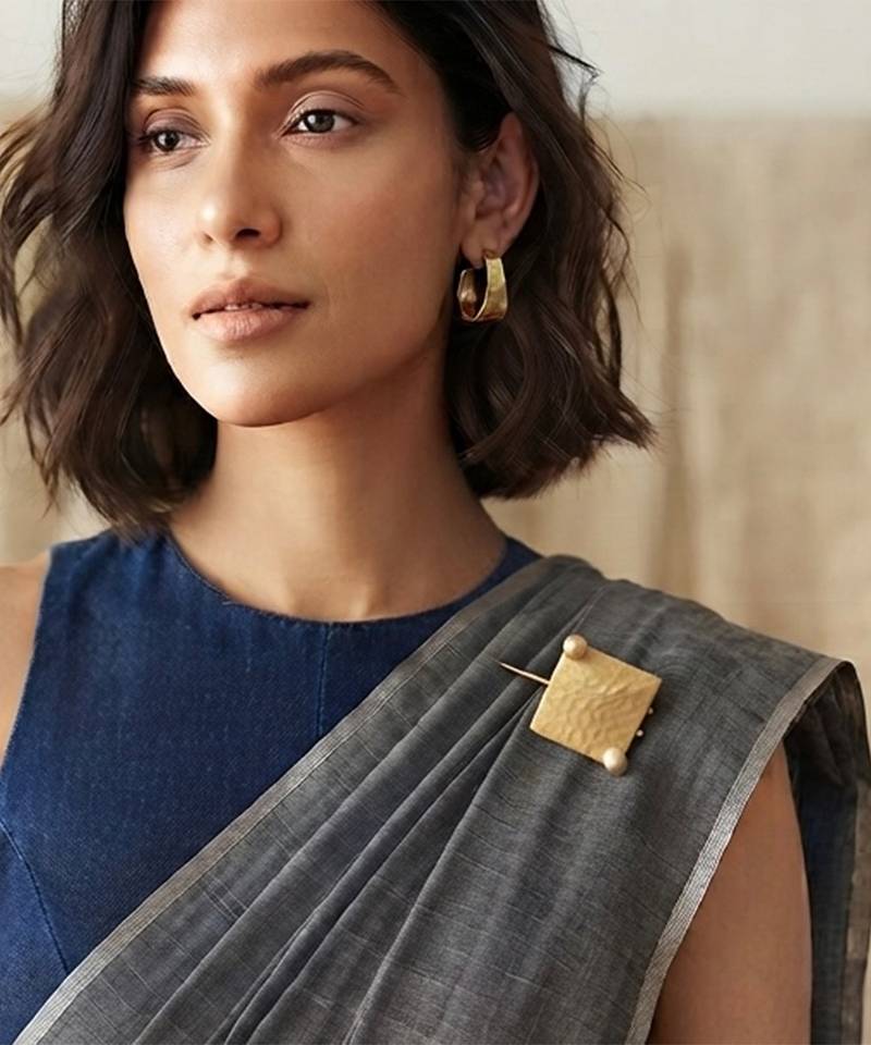 Gold textured square pin brooch