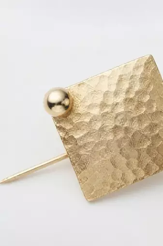 Gold textured square pin brooch