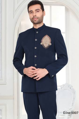 Navy blue designer bandhgala suit for men