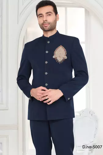 Navy blue designer bandhgala suit for men