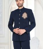 Navy blue designer bandhgala suit for men