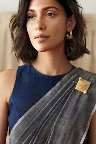 Gold textured square pin brooch