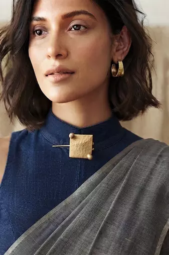 Gold textured square pin brooch