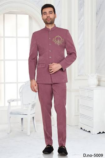 Pink designer bandhgala suit for men