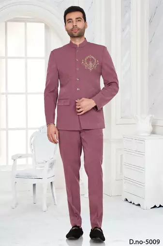 Pink designer bandhgala suit for men