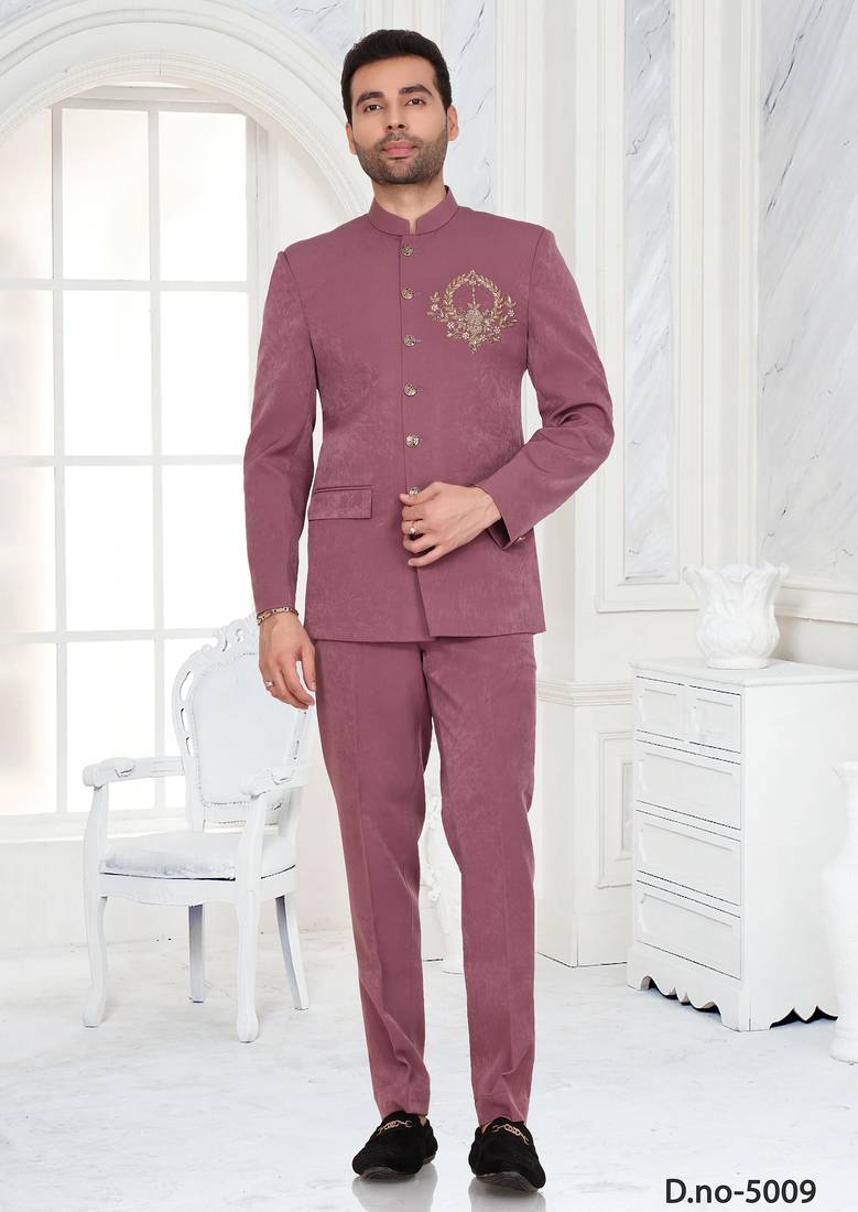 Pink designer bandhgala suit for men