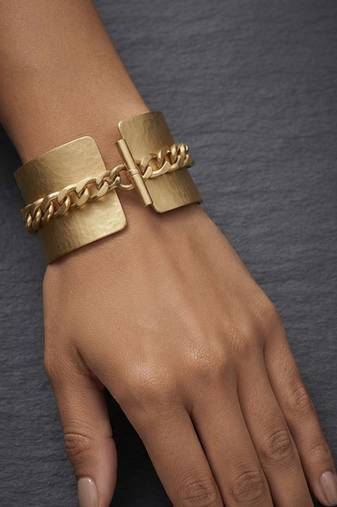 Gold chain link hinged cuff bracelet