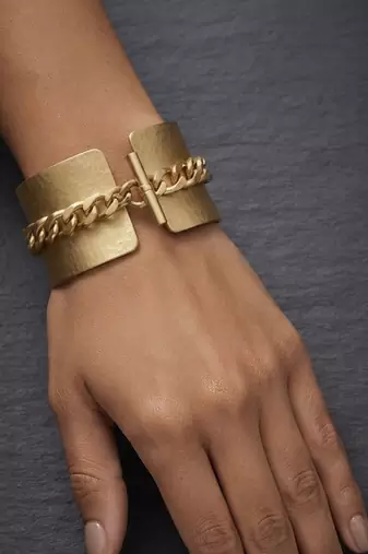 Gold chain link hinged cuff bracelet