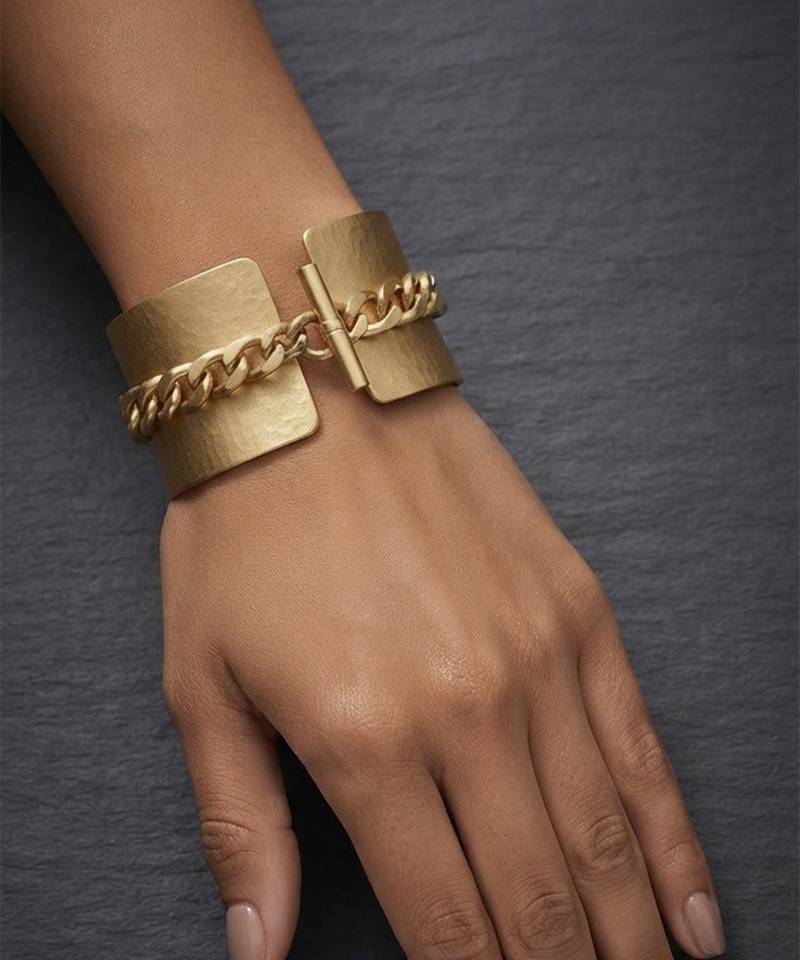 Gold chain link hinged cuff bracelet