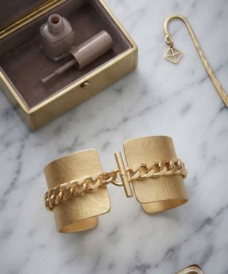 Gold chain link hinged cuff bracelet 2