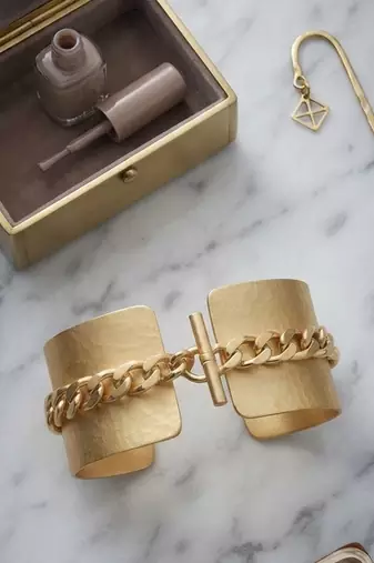 Gold chain link hinged cuff bracelet