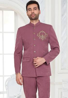 Pink designer bandhgala suit for men 2