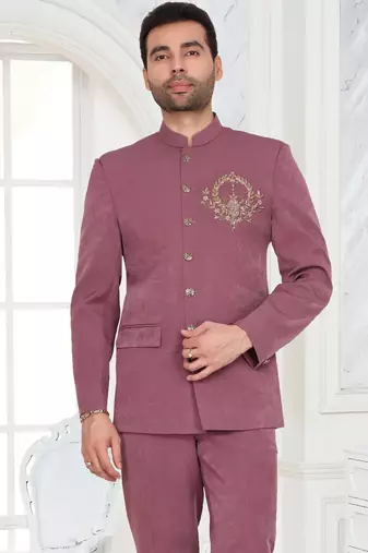Pink designer bandhgala suit for men