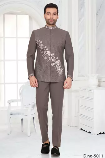 Brown floral embroidered jodhpuri suit for men