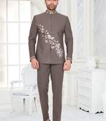 Brown floral embroidered jodhpuri suit for men