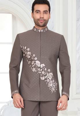 Brown floral embroidered jodhpuri suit for men 2