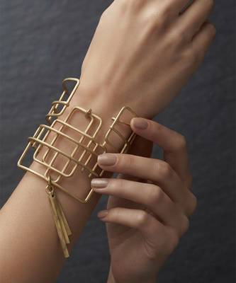 Gold fringe wire cage cuff bangle 1